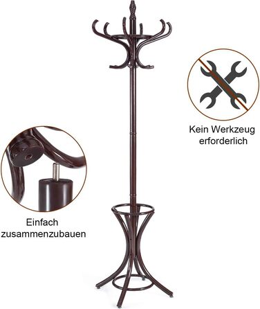 Стойка для одягу Giantex з підставкою для парасольки, дерев'яна, 12 гачків, для передпокою/вітальні (колір: коричневий)