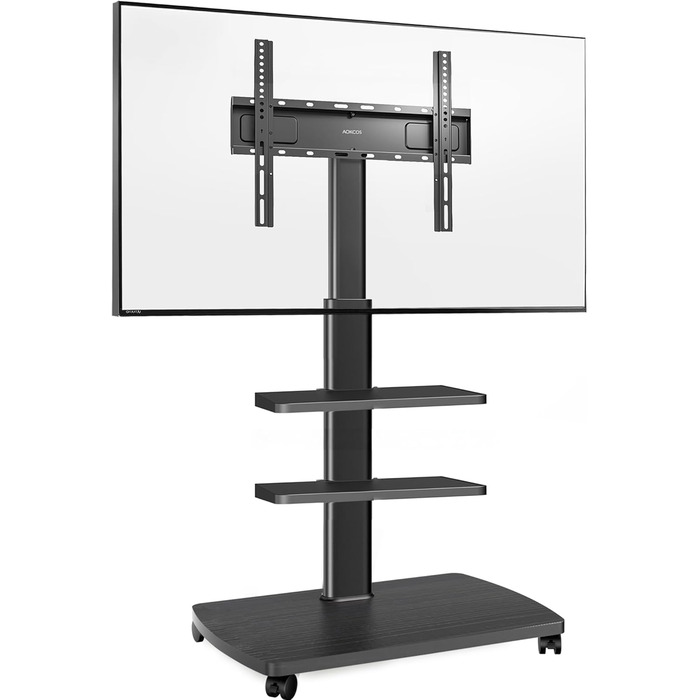 Підставка для телевізора мобільна з поличками Holz, 32-65 дюйми, чорна, VESA 400x400, до 40 кг