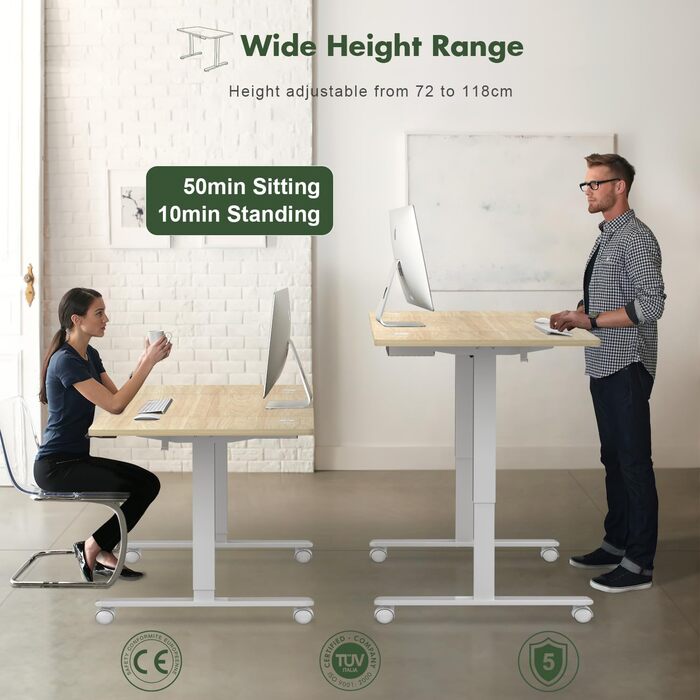 Електричний регульований стіл JUMMICO 160x80 см з зарядкою, комп'ютерний стіл з кабелеуправлінням, ергономічний стіл для сидіння та стояння, білий (бежевий)