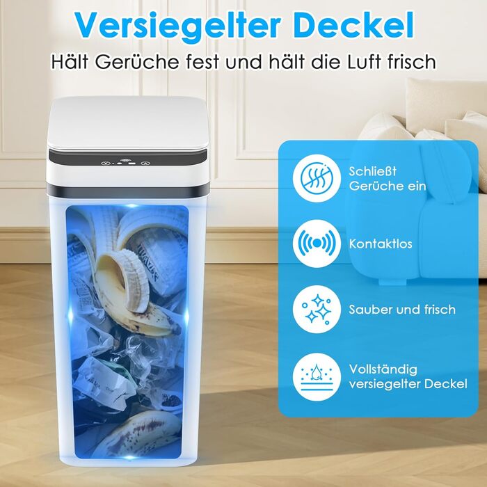 Набір з 2 автоматичних сміттєвих баків з датчиком, 12 л, електричний, 3 режими роботи, тихий, водонепроникний, інтелектуальний, для кухні, офісу, вітальні, ванної кімнати