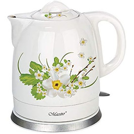 Електричний керамічний чайник Керамічний квітковий дизайн 1,5 л (Білий/Зелений) Білий/Зелений, 066