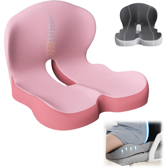 Ортопедичний наповнювач для сидіння з Memory Foam, з підтримкою спини, для офісних та автомобільних крісел (Рожевий)