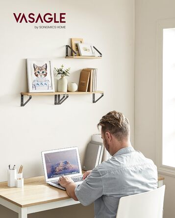 Настінна полиця VASAGLE, комплект з 6 шт., полиці-дошки, 2 способи монтажу, 30/35/40 см, для вітальні, кухні, кабінету, ванної кімнати, вінтажний коричневий + матовий чорний