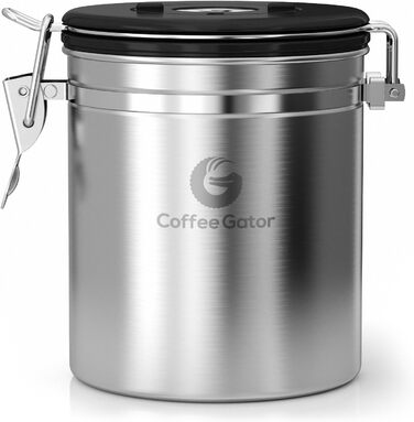 Набір кавових контейнерів Coffee Gator з нержавіючої сталі (2 шт.) – зберігає каву свіжою довше. З датою розкриття, CO2-вентилем та мірною ложкою.