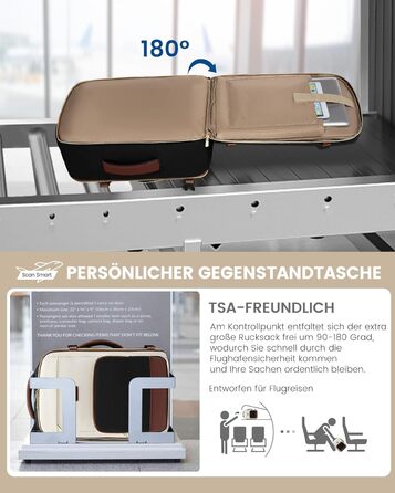 LOVEVOOK Рюкзак ручної поклажі, 17.3 дюйми, 40L, для подорожей та бізнесу, водонепроникний, для жінок, 45x30x20см, 4 кольори (Teegrün, Beige, Schwarz, Braun)