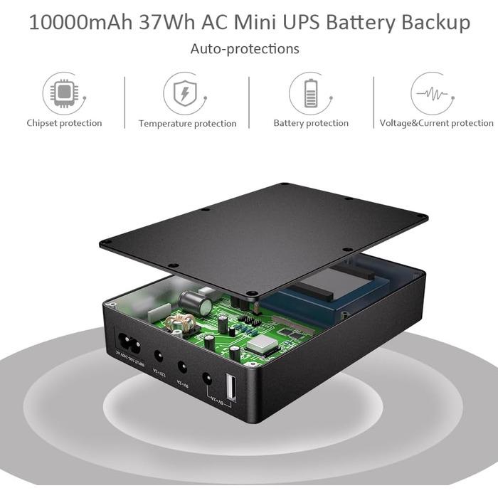 Mini UPS для роутера, модема, камери: безперебійне живлення 37Wh, USB 5V/9V/12V, AC-DC