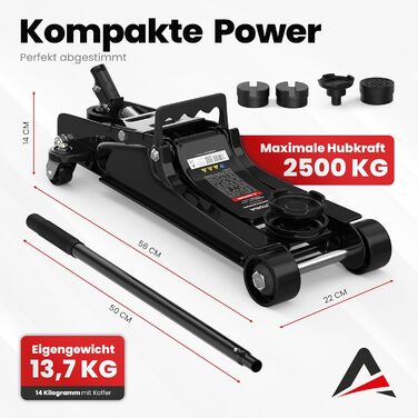 Гідравлічний домкрат Wagenheber 2.5T низькопрофільний з кейсом, 3 гумові накладки та адаптер для легкових авто та авто з заниженою підвіскою до 2500 кг, чорний