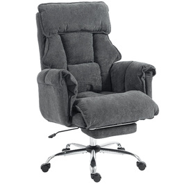 Офісний крісло з регулюванням висоти, поворотне з підтримкою попереку, підставкою для ніг, обтягнуте штучним хутром (штучним овчім), розміром 80 x 80 x 106-114 см, темно-сірого кольору.