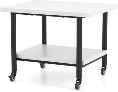 Стіл для принтера HOMASIS з 2 ящиками, стійка для принтера з 4 колесами та 2 гальмами, вантажопідйомність 55 кг, підставка для принтера, офісний візок для дому та офісу (білий+чорний)