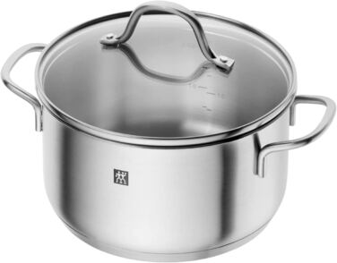 Набір каструль ZWILLING Quadro 5-ти частинний, нержавіюча сталь, без покриття, 4 скляні кришки, підходить для індукційних плит