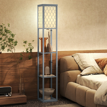 Стійка-лампа з полицями, 3 відділення, компактні розміри, МДФ, світло-сіра