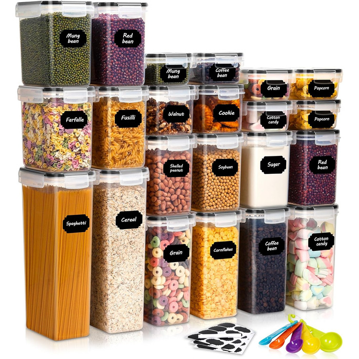 Набір контейнерів для зберігання продуктів 22 шт. з кришкою, BPA-Free, для крупи, макаронів, кави (2,8 L/2 L/1,4 L/0,8 L/0,52 L)
