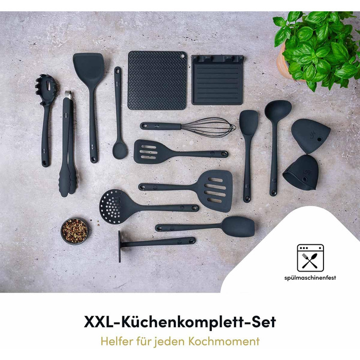 Набір кухонних аксесуарів Hoffmann Küchenhelfer-Set, 16 предметів, антрацит, силікон, нержавіюча сталь, для кухні