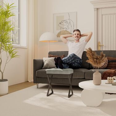 Пуф для макіяжу, пуф-табуретка з льону, 40x30x46 см, сіро-блакитний колір, HBD033G