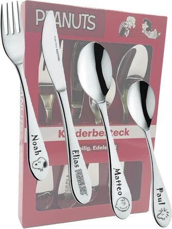 Набір дитячого посуду Kinderbesteck з гравіюванням - персоналізований посуд з іменем або датою від GEDA LABELS (Peanuts)