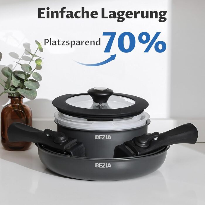 Набір каструль Bezia 10 предметів з антипригарним покриттям, індукційні, чорний