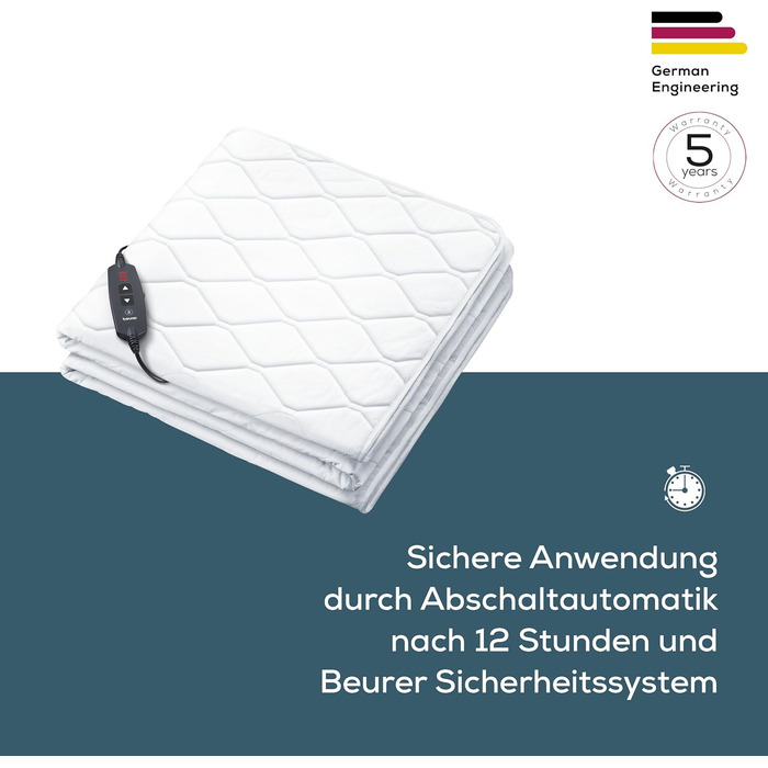 Електрична ковдра Beurer UB 74 з автовимкненням та захистом від перегріву, 200x100 см, 3 температурні режими, пральна, у вигляді натягнутого простирадла