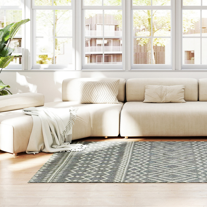 Килим для дому та саду в стилі бохо, легко чиститься, сірий