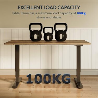 Електричний регульований стіл FLEXISPOT 120x80 см з подвійним мотором – ергономічний стоячий стіл для дому та офісу, чорний + коричневий, 100 кг