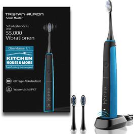 Електрична зубна щітка Tristan Auron SonicMaster (Блакитна) - 6 голів, акумулятор 60 днів, 5 режимів, 55000 VPM, таймер 2 хв, з чохлом