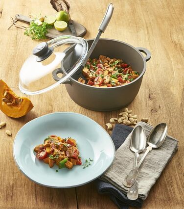 Каструля Berndes Bonanza з кришкою з термостійкого скла, силіконовими ручками, алюмінієвим литтям, антипригарним покриттям, 2.3 л, чорна (20 см, для індукційних плит)