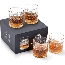 Набір склянок для віскі з 4 склянками для віскі об'ємом 300 мл для пиття бурбона, шотландського віскі, рому, коньяку , горілки, склянок для віскі з люксом