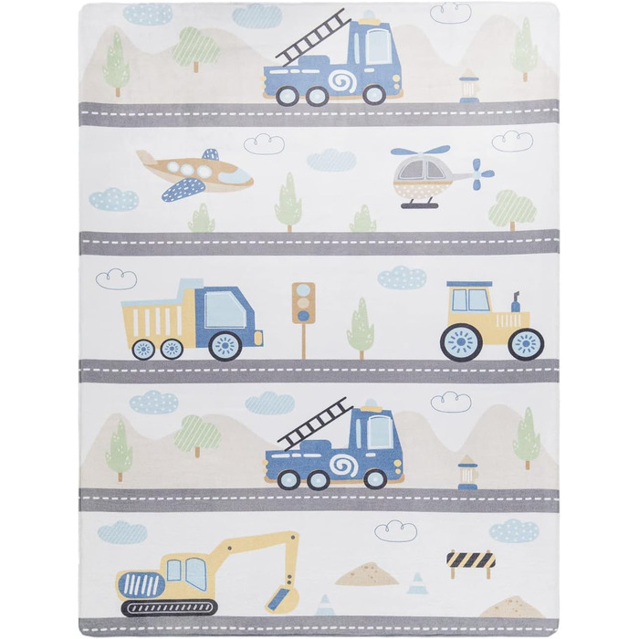 Дитячий килимок Дитячий килимок Дорога Автомобіль Хмара Гора, Колір Розмір (80 х 150 см, Сірий Білий Жовтий)