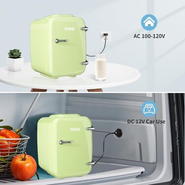 Міні-холодильник YASHE, 4 літри: для косметики, напоїв, 220V/12V, охолодження та підігрів, для спальні, офісу, авто (зелений)