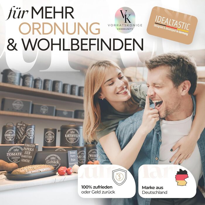 Набір контейнерів для зберігання продуктів IDEALTASTIC® Premium: кава, цукор, борошно (3 шт x 500г) - герметичні, чорні, матові