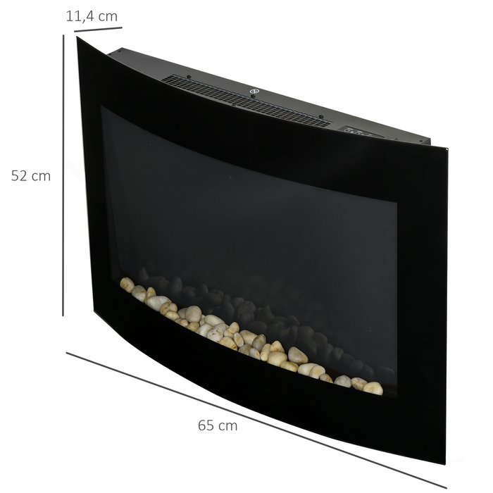 Електрична піч-камін HOMCOM з 2 рівнями потужності 900/1800 Вт LED 65 x 11.4 x 52 см Нержавіюча сталь Чорний для затишного тепла