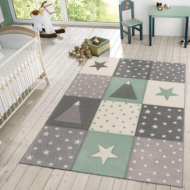 Килимок для дитячої кімнати Dots Stars 3D Look Пастель, 120x170 см, Сірий Зелений Кремовий