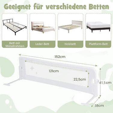 Захисний бортик для ліжка дитячого DREAMADE 150 см, білий - запобігає випаданню, PP та Oxford