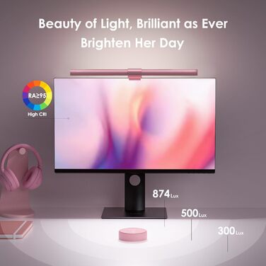 Quntis Лампа для монітора з підсвічуванням 51 см з пультом, захист від синього світла, регулювання яскравості, для ПК, офісу та дому (ScreenLinear Glow Rosa)