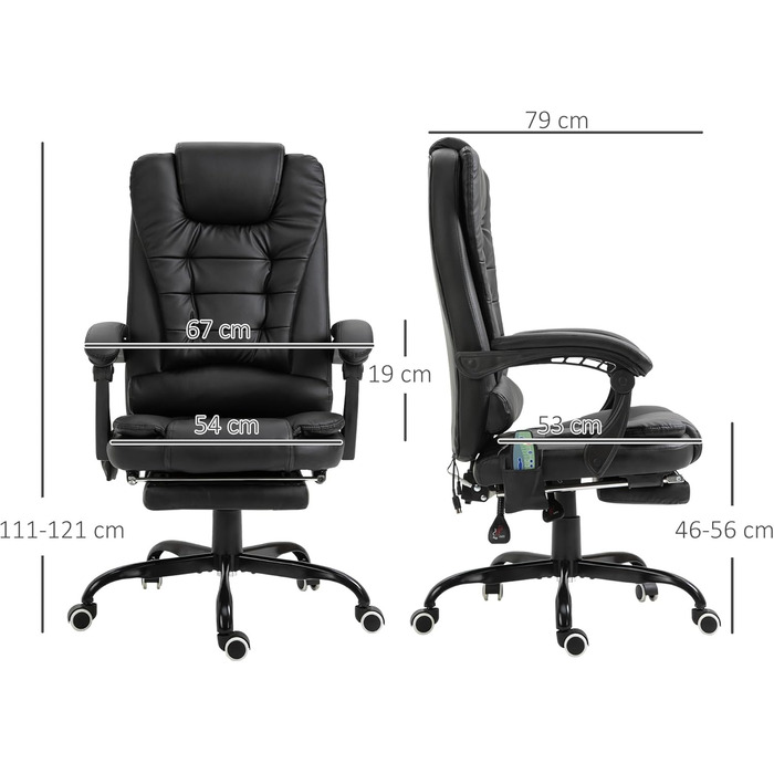 Крісло офісне Vinsetto з масажем, ергономічне, регульоване, чорне