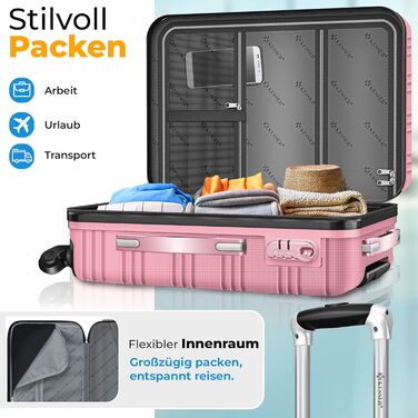 Набір валіз KESSER® 3шт. з жорстким корпусом: велика, середня, маленька. Рожевий колір. Валіза-тролі, валіза-чемодан, валіза на колесах з замком, ABS-пластик, телескопічна ручка, вага в комплекті.