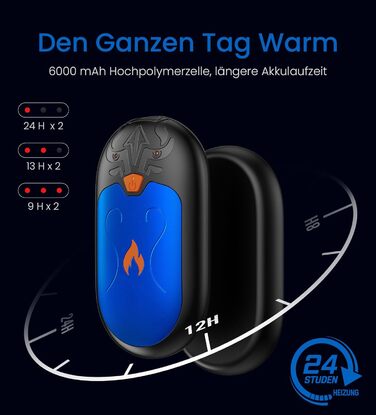 Електричні грілки для рук, 2 шт. з підзарядкою, 24 години тепла, 3 режими нагріву, портативні для жінок, чоловіків та пацієнтів з синдромом Рейно (блакитні)