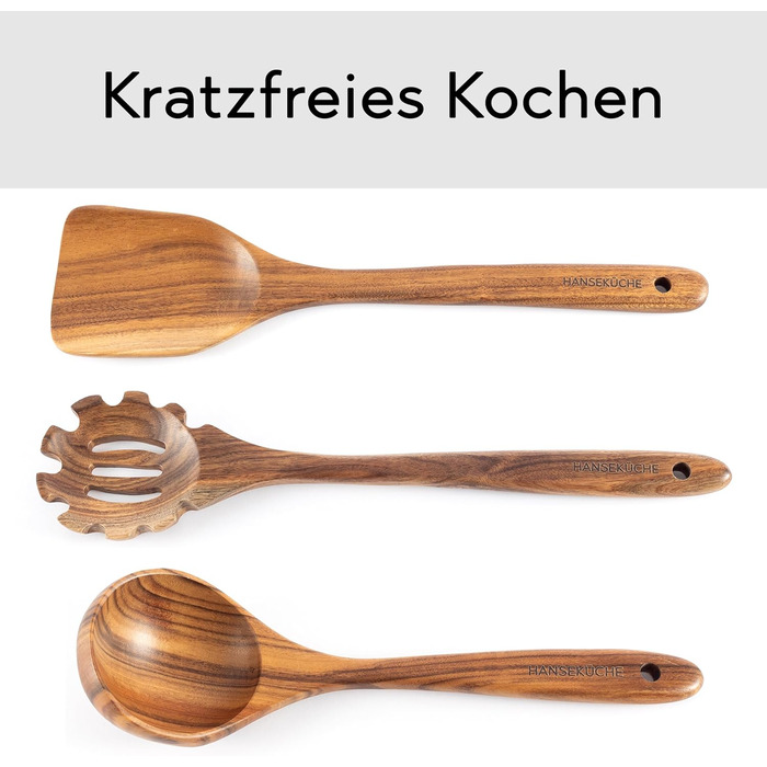 Набір кухонних помічників з дерева (9 шт.): щипці для гриля, вінчик, лопатка, ложка, шумовка. Матеріал: теак.