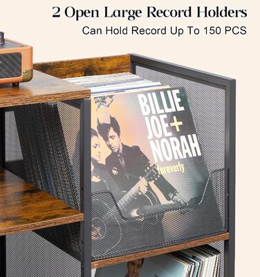 Підставка для програвача вінілу з місцем для зберігання платівок, до 200+ альбомів, медіа шафа, консольний столик, стійка для стерео, тумба, AV-стійка. Колір: русявий, розмір: великий