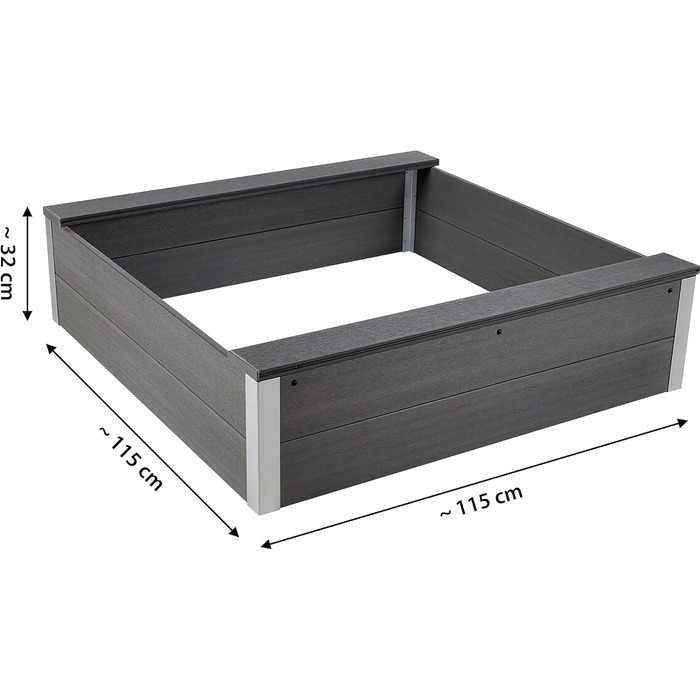 Пісочниця з WPC, стійка до погодних умов, для дитячих ігор у саду, 115 x 115 x 30 см, антрацит