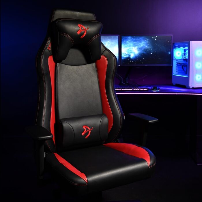 Ігровий та офісний крісло Arozzi Torretta Premium з SoftFabric™, 3D-підлокітники, висока спинка, регульована нахил, 2 подушки (Чорний/Червоний)