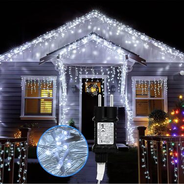 Світлодіодів, 8 режимів, для Різдва та вечірки (холодний білий), 15M LED Frost Rain String Lights, IP44, 600