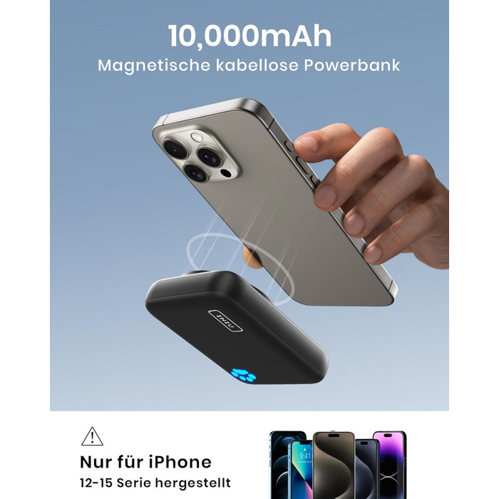 Магнітний 10000 мАг, бездротова швидка зарядка, USB-C, для iPhone 15-12 Pro Max, сумісний з Magsafe