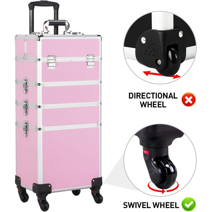 Косметичка Yaheetech 4 в 1: великий органайзер для косметики, ювелірних виробів та інструментів перукаря (рожевий)