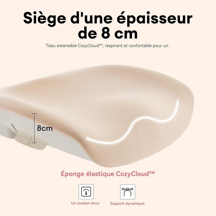 Ергономічне крісло Musso E80 Muse FemmePosture™ для жінок - регулювання спинки до 135°, 3D-підтримка попереку, 17 см 4D-підголівник, висувна підніжка, регулювання глибини та висоти сидіння, регульовані підлокітники (Бежевий)