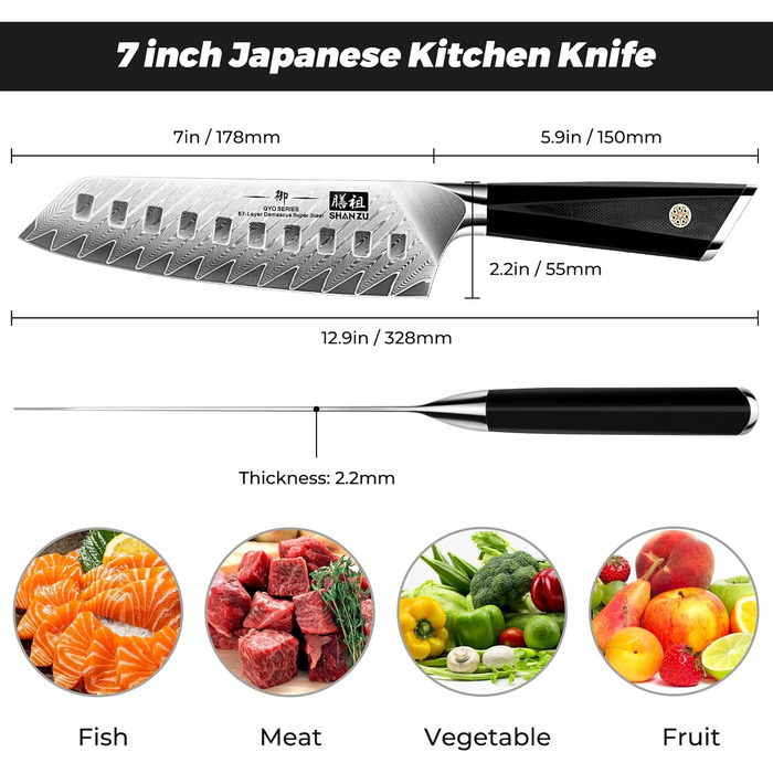 SHAN ZU Кухонний ніж з дамаської сталі, 15 см, професійний, Santoku, 67 шарів, нержавіюча сталь, японська сталь 10Cr15Mov, G10 ручка, серія GYO