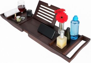 Підставка для ванни ZOLTA - дерев'яна підставка для ванни з тримачем для планшета/книги - підставка для ванни з тримачем для келихів та чашок - для домашнього релаксу - з бамбука, 75-110 x 23 см