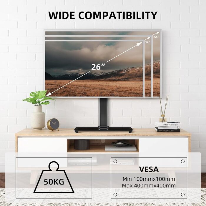 Підставка для телевізора Suptek, поворотна, для екранів LED, OLED, 26-55 дюймів, до 50 кг, VESA 400x400 мм, TS202