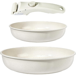 Набір сковорідок GiPP Keramik 3 шт. з знімними ручками, антипригарне покриття, для всіх типів плит, сумісний з індукцією, духовка, без PTFE/PFOA/PFOS, білий
