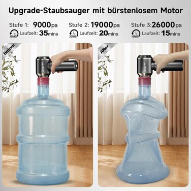 Акумуляторний ручний автомобільний пилосос 26000Па з безщітковим двигуном, 3 режими потужності, швидка зарядка, для авто, шерсті тварин та диванів, сірий