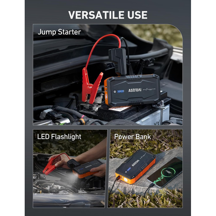 Powerbank Starthilfe AstroAI B8 для автомобіля: 1500A, 7.0L бензин/5.5L дизель, QC 3.0 USB, LED, 12V